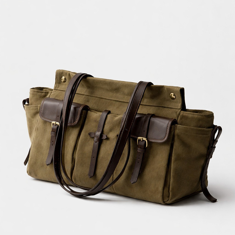 Canvas Tote Designer - Lüks Kanvas Deri Çok Cepli Tote