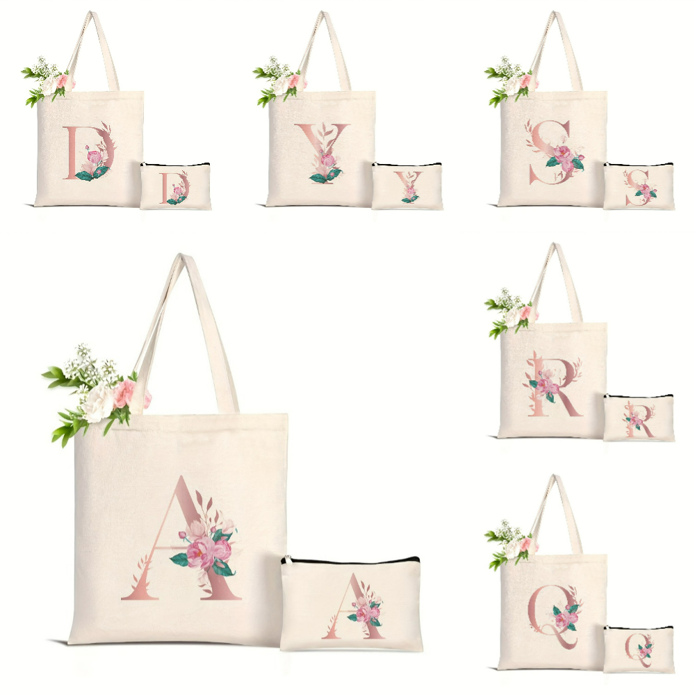 Canvas Tote Designer - 1 adet Çiçek Desenli Aşk Mektubu